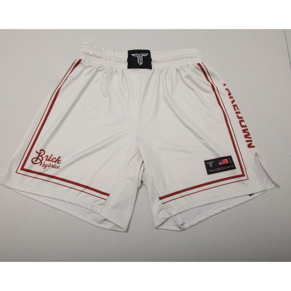 Takedown Brick by Brick Wrestling MMA Fight Shorts Men's L White Red El Salvador